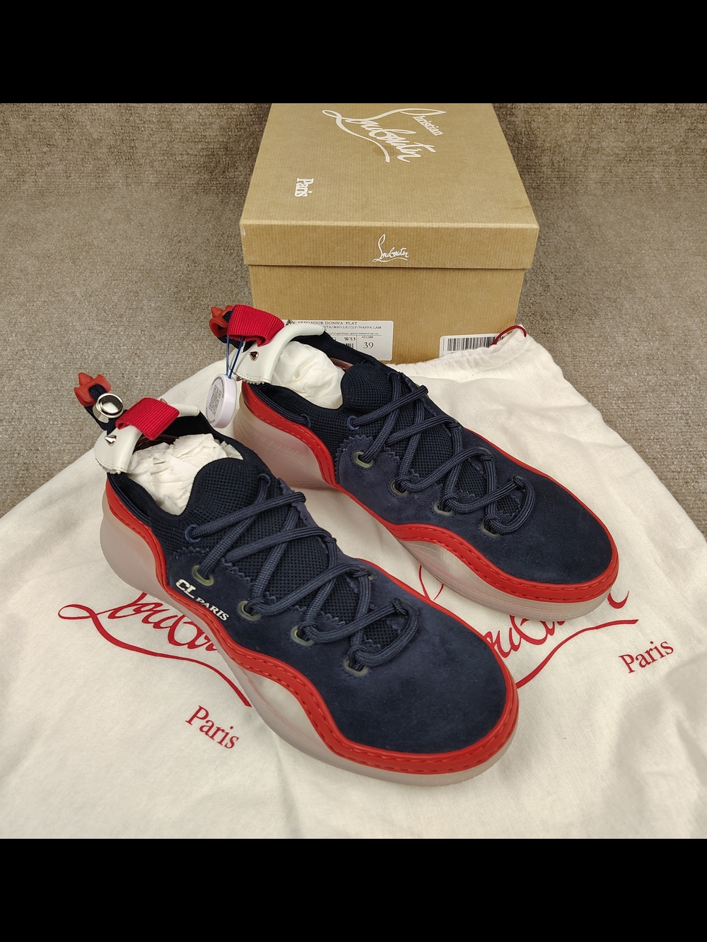 Women's Christian Louboutin Arpoador Donna Flat Navy/Red Size 8.5 US | 39 EU ITA